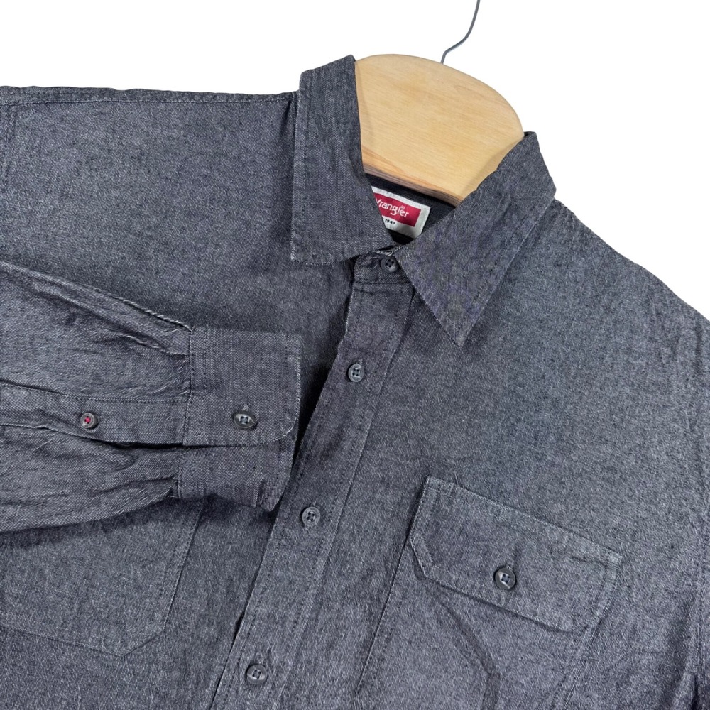 Wrangler Shirt Mens Large Gray Button Down Long Sleeve‎ Flex Comfort Workwear